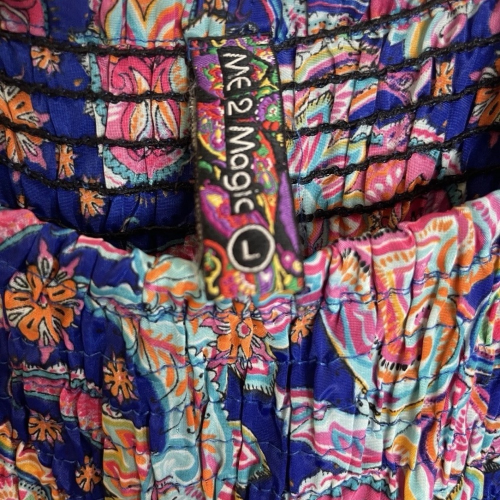 ME 2 MAGIC Anthropologie Bohemian Smocked Maxi Tiered Dress Large Balloon Sleeve - Picture 7 of 8